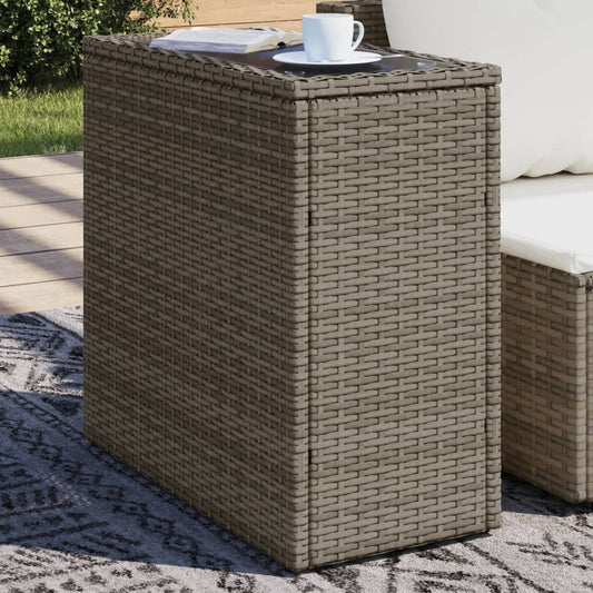 Tuinbijzettafel met glazen blad 58x27,5x55 cm poly rattan grijs is nu te koop bij PeponiXL, paradijselijk wonen!