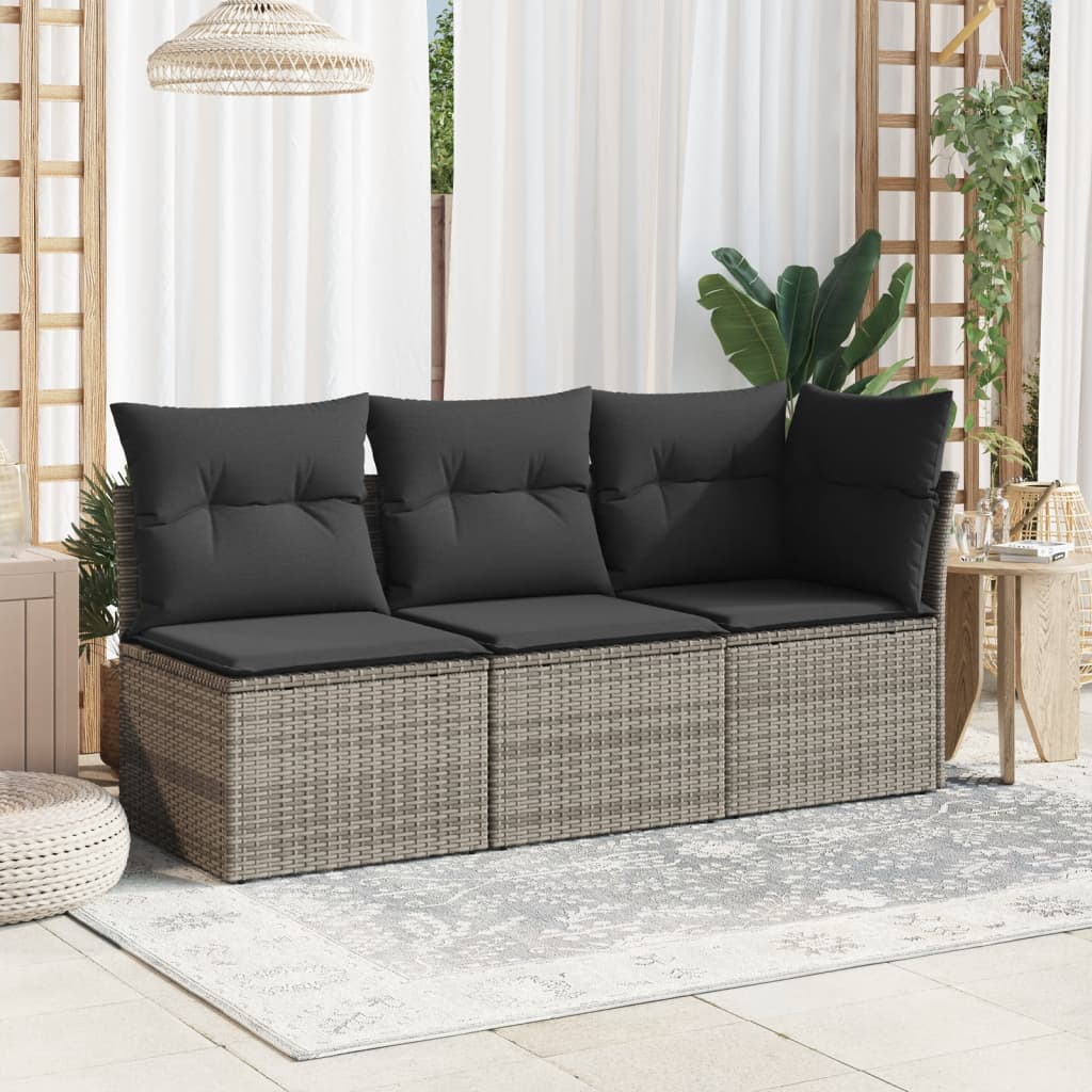 Tuinbank 3-zits met kussens poly rattan grijs is nu te koop bij PeponiXL, paradijselijk wonen!