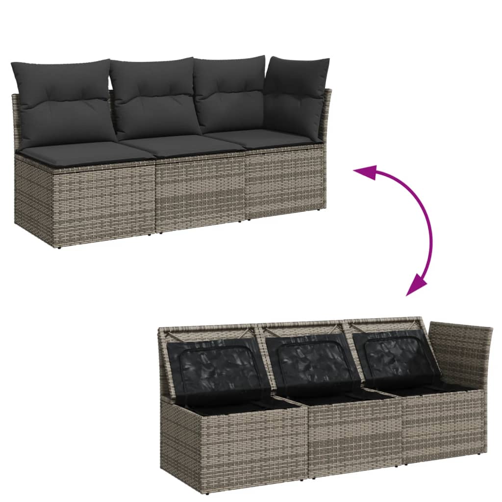 Tuinbank 3-zits met kussens poly rattan grijs is nu te koop bij PeponiXL, paradijselijk wonen!