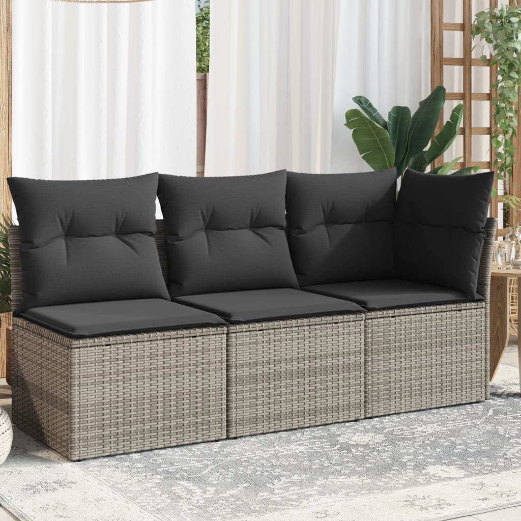 Tuinbank 3-zits met kussens poly rattan grijs is nu te koop bij PeponiXL, paradijselijk wonen!