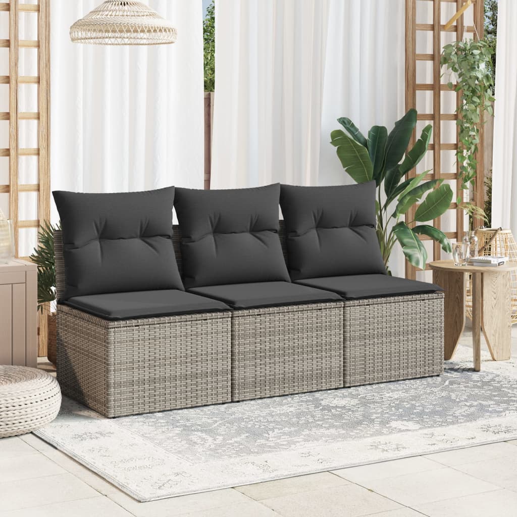 Tuinbank 3-zits met kussens poly rattan grijs is nu te koop bij PeponiXL, paradijselijk wonen!