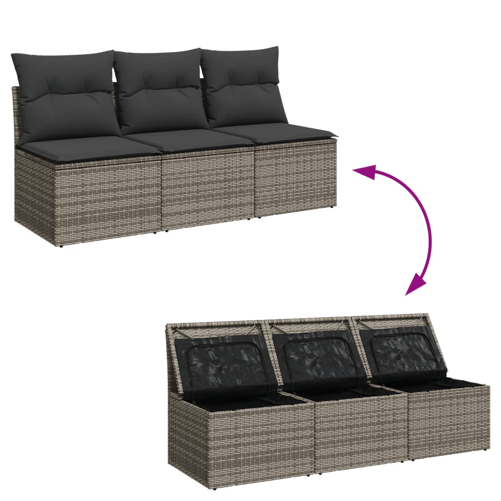 Tuinbank 3-zits met kussens poly rattan grijs is nu te koop bij PeponiXL, paradijselijk wonen!