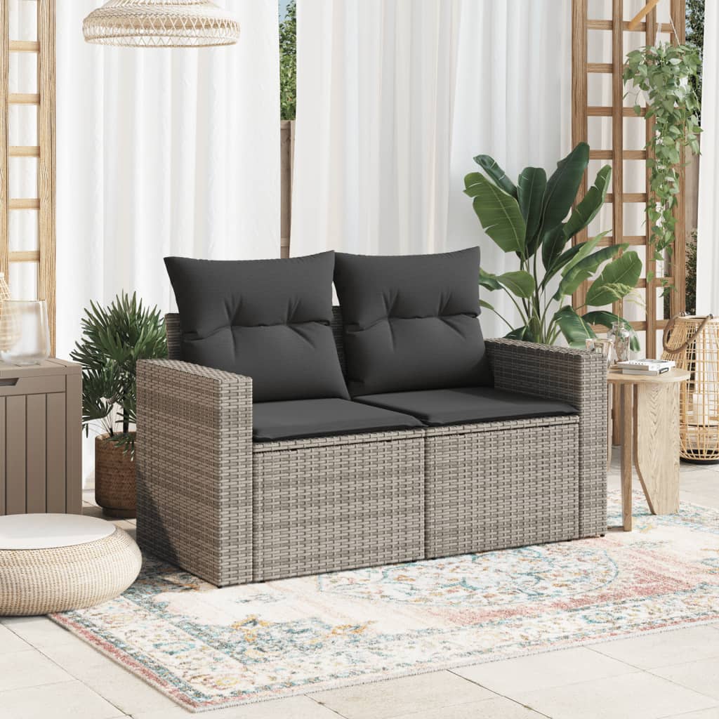 Tuinbank 2-zits met kussens poly rattan grijs is nu te koop bij PeponiXL, paradijselijk wonen!