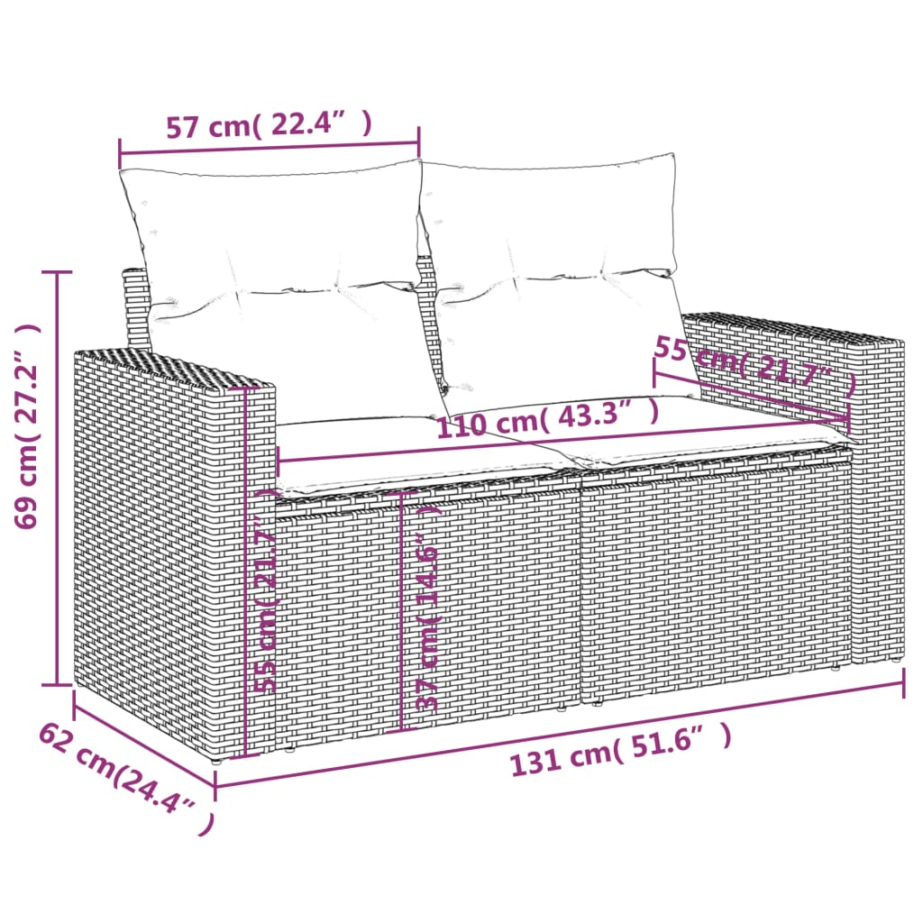 Tuinbank 2-zits met kussens poly rattan grijs is nu te koop bij PeponiXL, paradijselijk wonen!