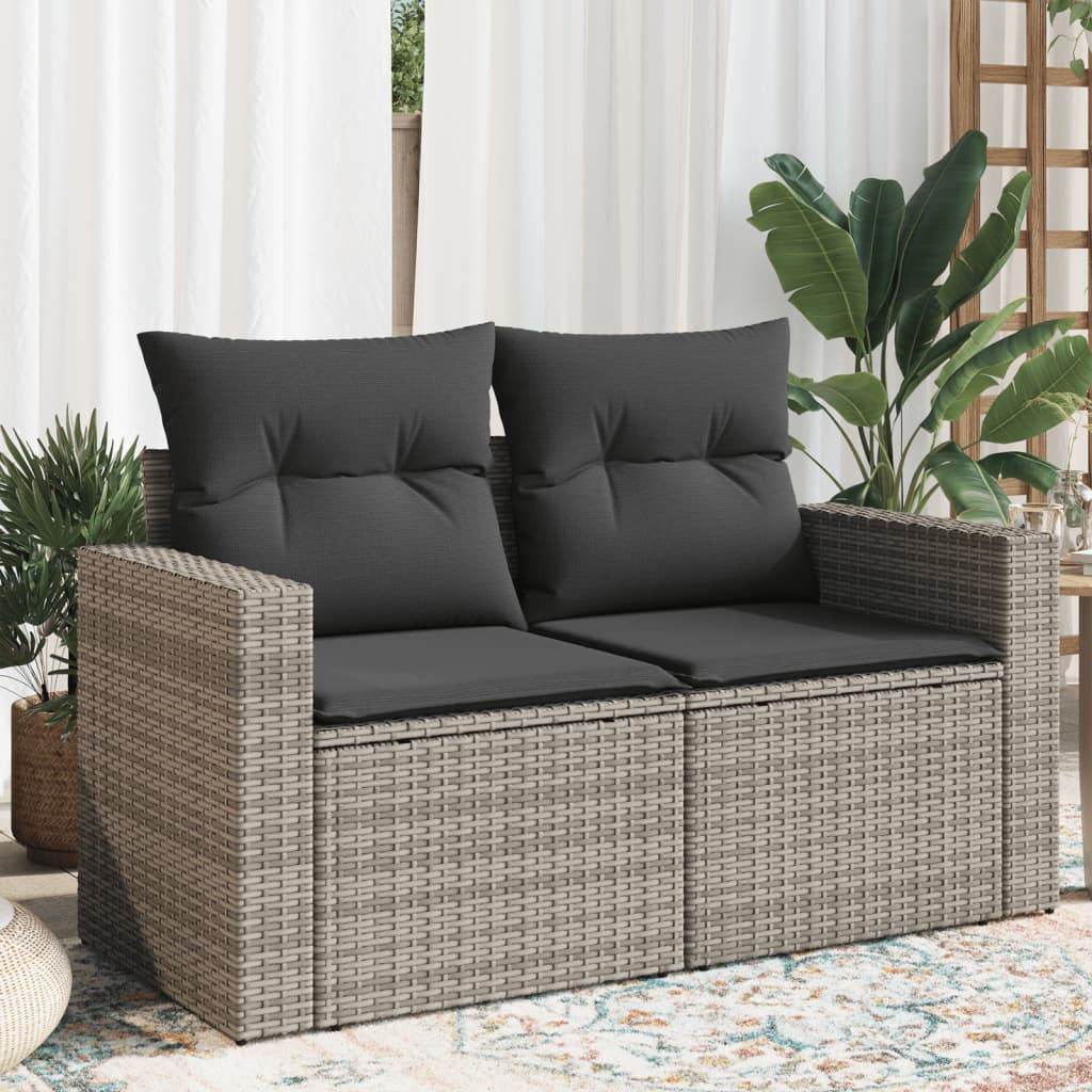 Tuinbank 2-zits met kussens poly rattan grijs is nu te koop bij PeponiXL, paradijselijk wonen!
