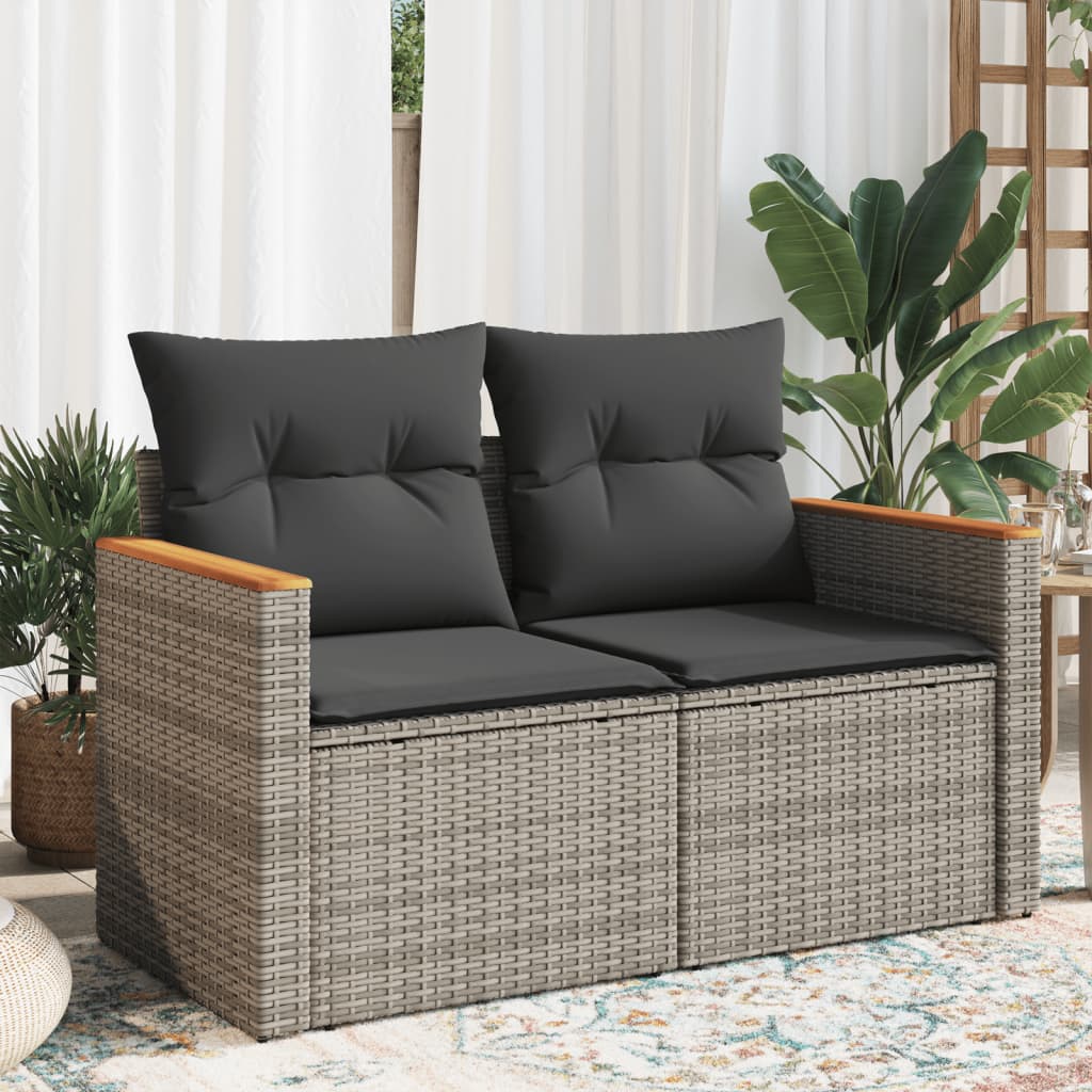 Tuinbank 2-zits met kussens poly rattan grijs is nu te koop bij PeponiXL, paradijselijk wonen!