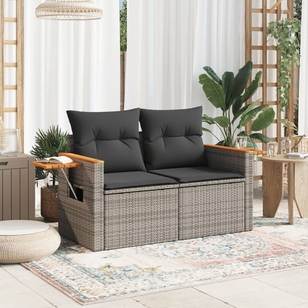 Tuinbank 2-zits met kussens poly rattan grijs is nu te koop bij PeponiXL, paradijselijk wonen!