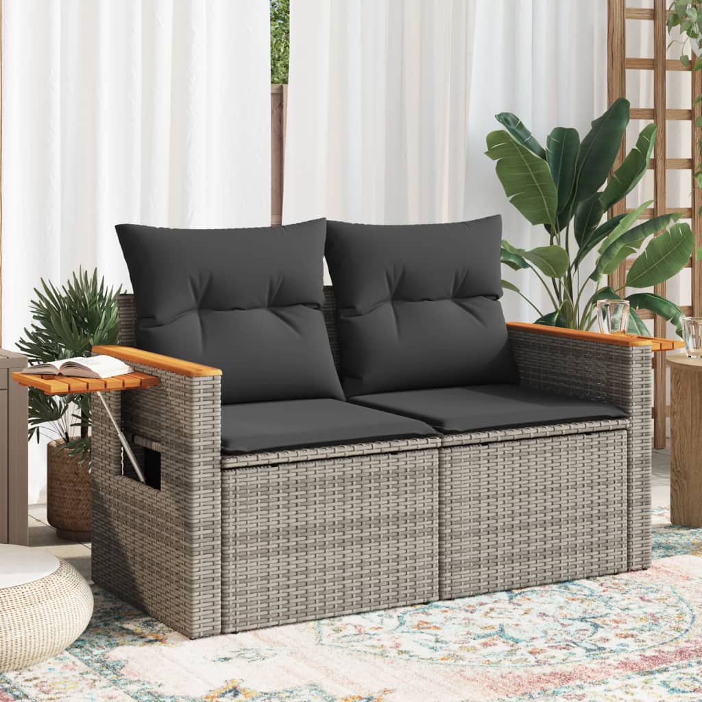 Tuinbank 2-zits met kussens poly rattan grijs is nu te koop bij PeponiXL, paradijselijk wonen!
