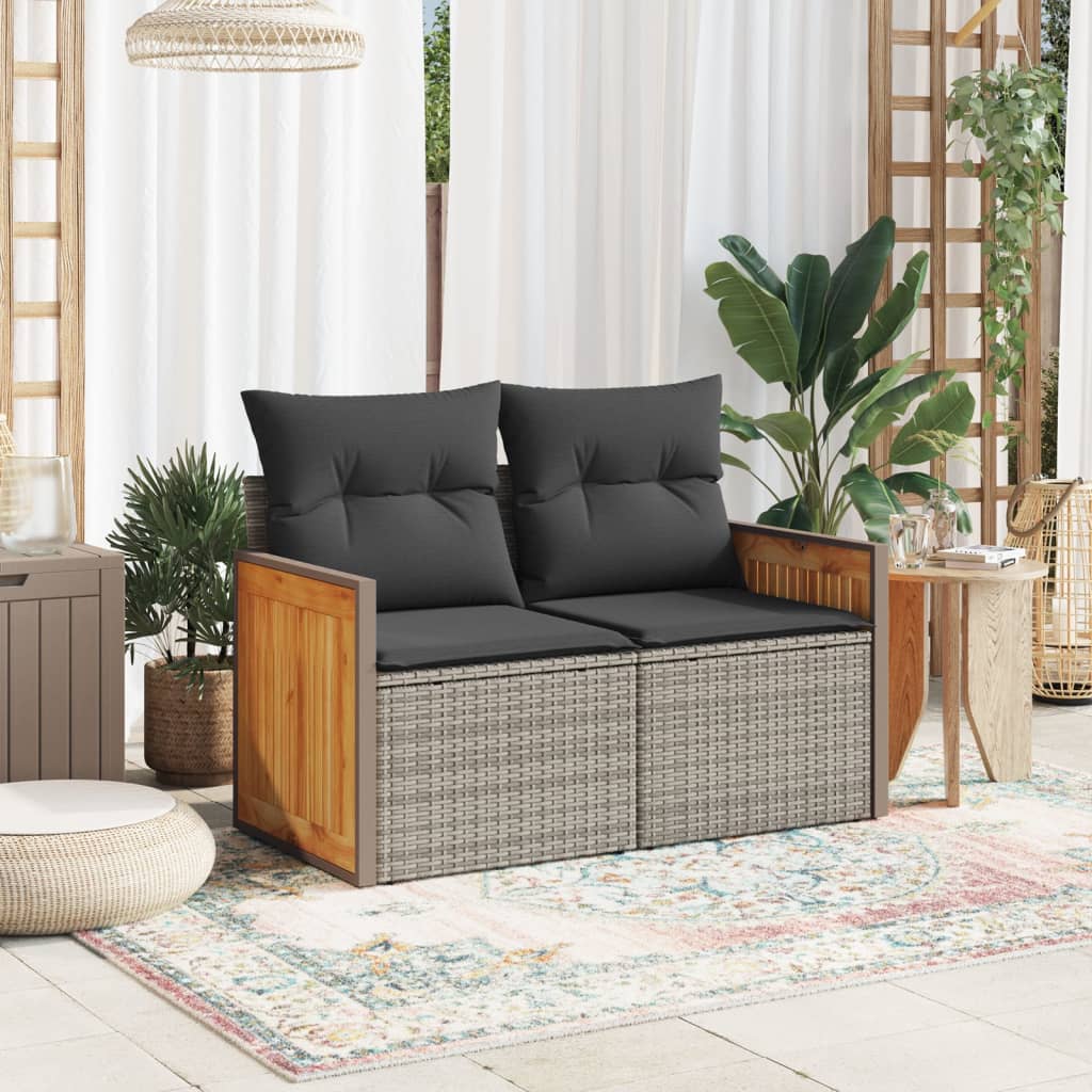 Tuinbank 2-zits met kussens poly rattan grijs is nu te koop bij PeponiXL, paradijselijk wonen!