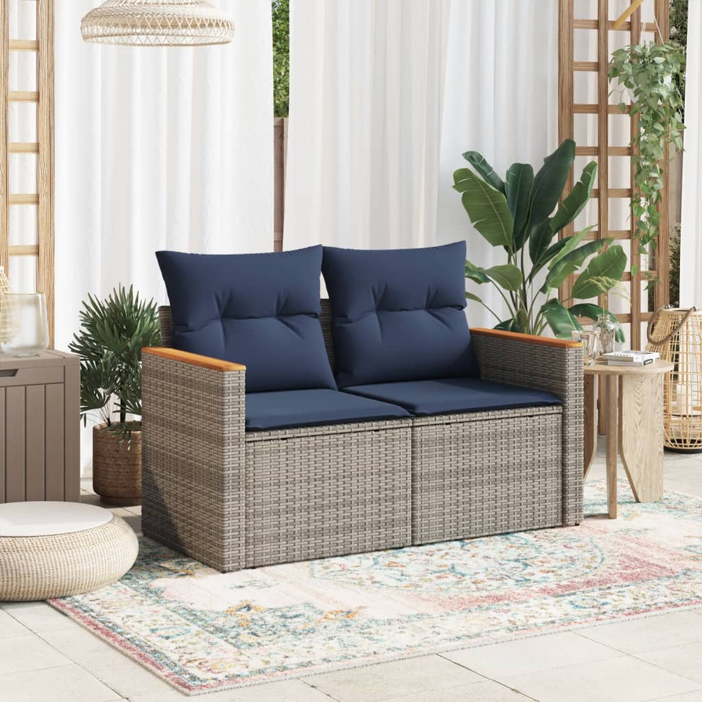 Tuinbank met kussens 2-zits poly rattan grijs is nu te koop bij PeponiXL, paradijselijk wonen!