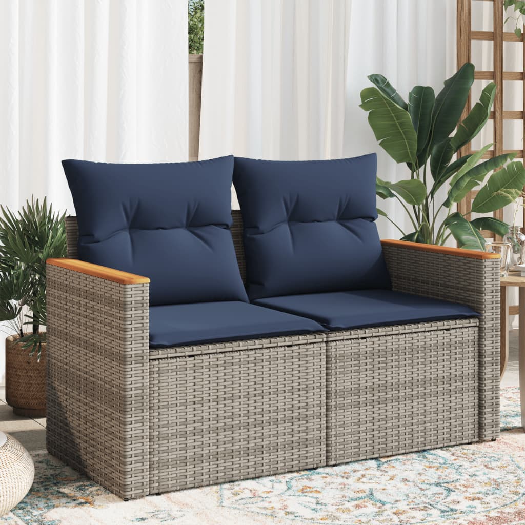 Tuinbank met kussens 2-zits poly rattan grijs is nu te koop bij PeponiXL, paradijselijk wonen!