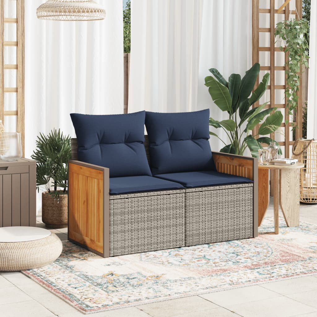 Tuinbank met kussens 2-zits poly rattan grijs is nu te koop bij PeponiXL, paradijselijk wonen!