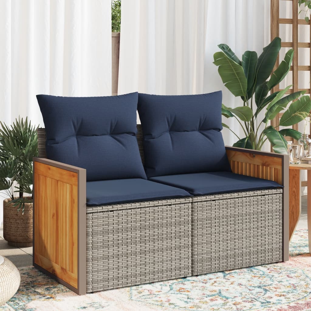 Tuinbank met kussens 2-zits poly rattan grijs is nu te koop bij PeponiXL, paradijselijk wonen!