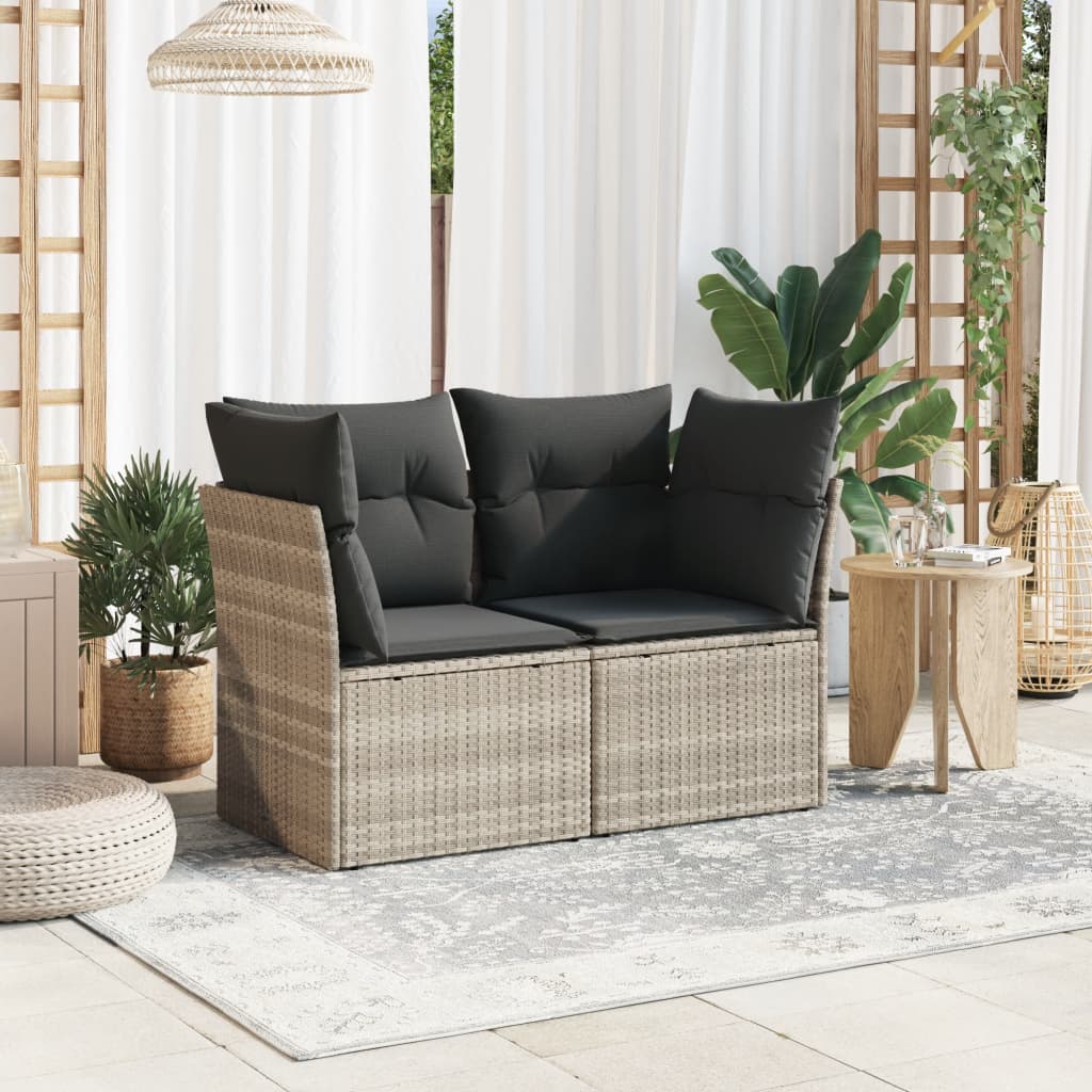 Tuinbank 2-zits met kussens poly rattan lichtgrijs is nu te koop bij PeponiXL, paradijselijk wonen!