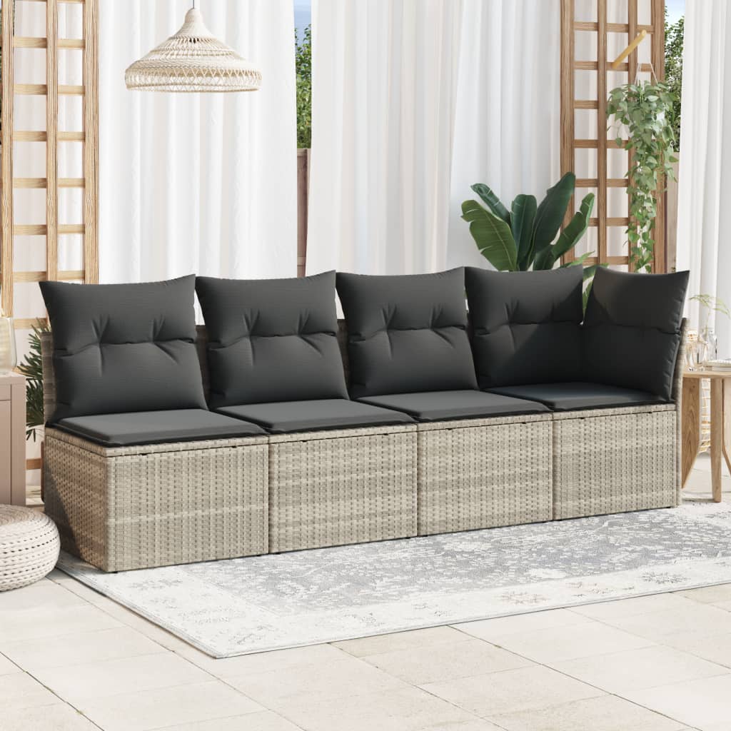 Tuinbank 4-zits met kussens poly rattan lichtgrijs is nu te koop bij PeponiXL, paradijselijk wonen!