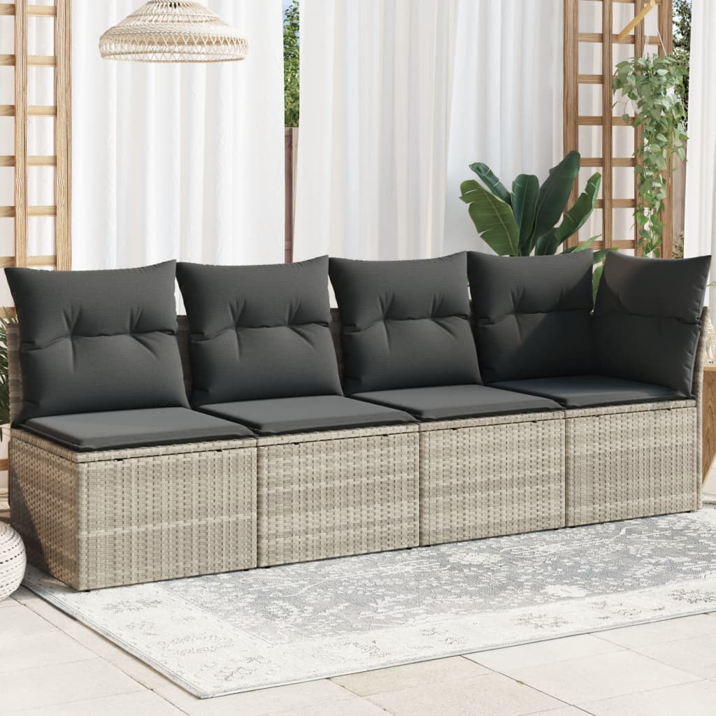 Tuinbank 4-zits met kussens poly rattan lichtgrijs is nu te koop bij PeponiXL, paradijselijk wonen!