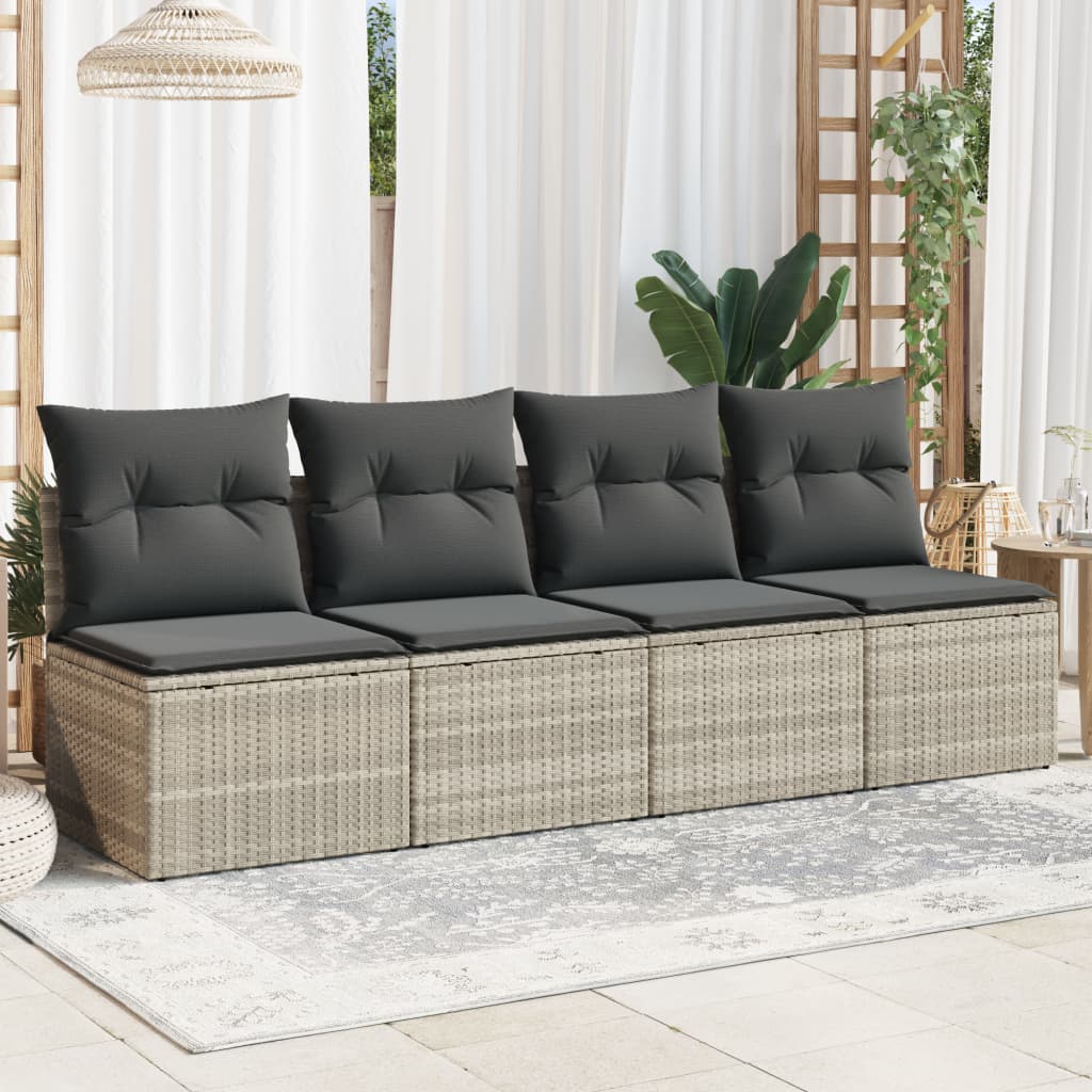 Tuinbank 4-zits met kussens poly rattan lichtgrijs is nu te koop bij PeponiXL, paradijselijk wonen!