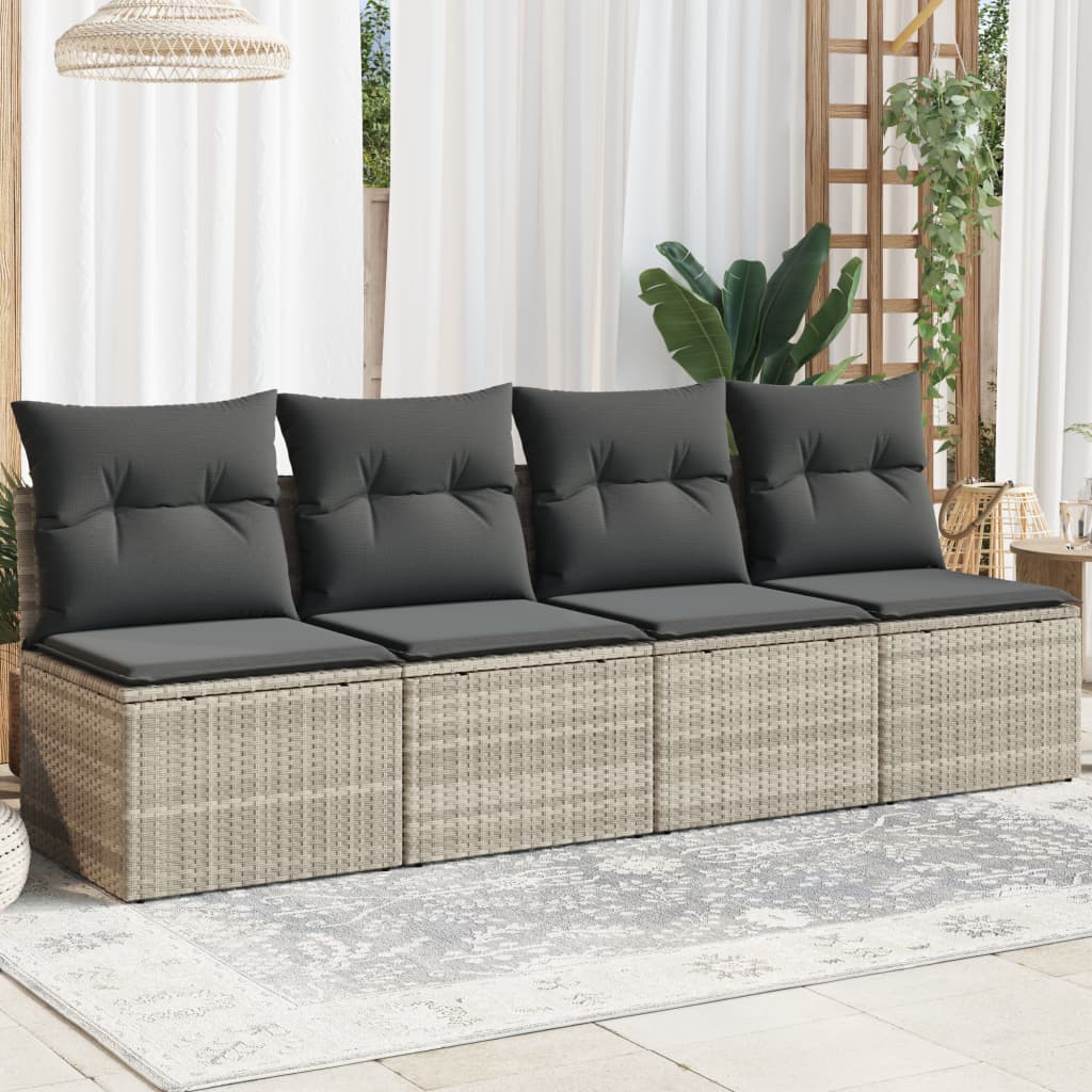 Tuinbank 4-zits met kussens poly rattan lichtgrijs is nu te koop bij PeponiXL, paradijselijk wonen!
