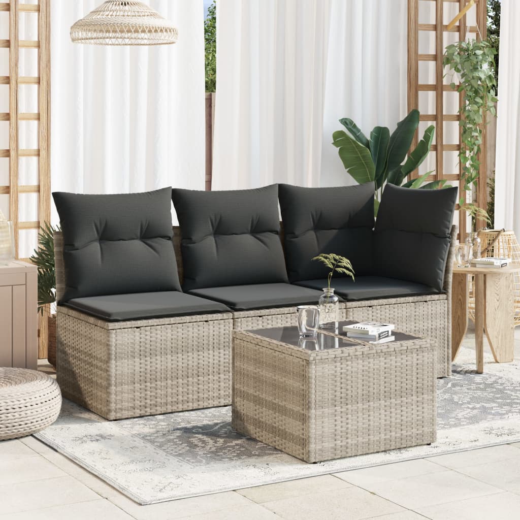 Tuintafel met glazen blad 55x55x37 cm poly rattan lichtgrijs is nu te koop bij PeponiXL, paradijselijk wonen!