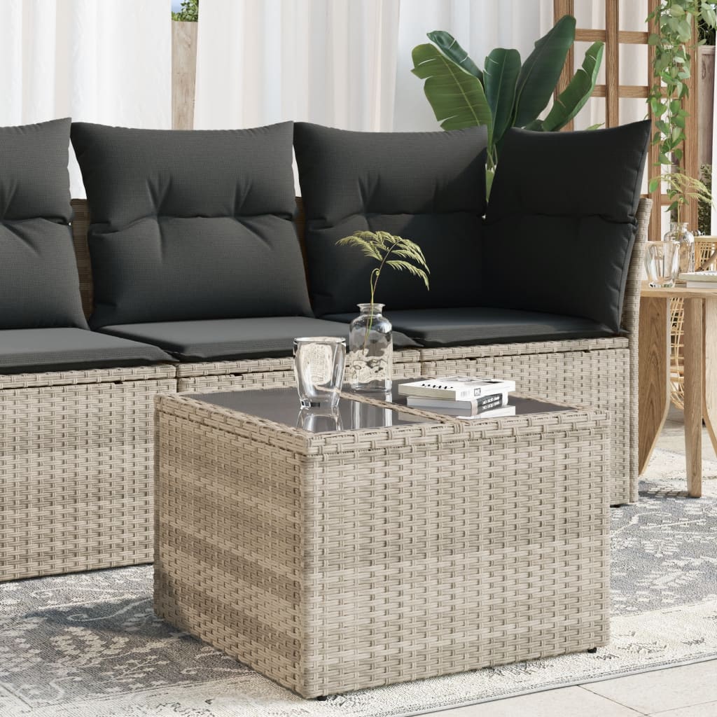Tuintafel met glazen blad 55x55x37 cm poly rattan lichtgrijs is nu te koop bij PeponiXL, paradijselijk wonen!