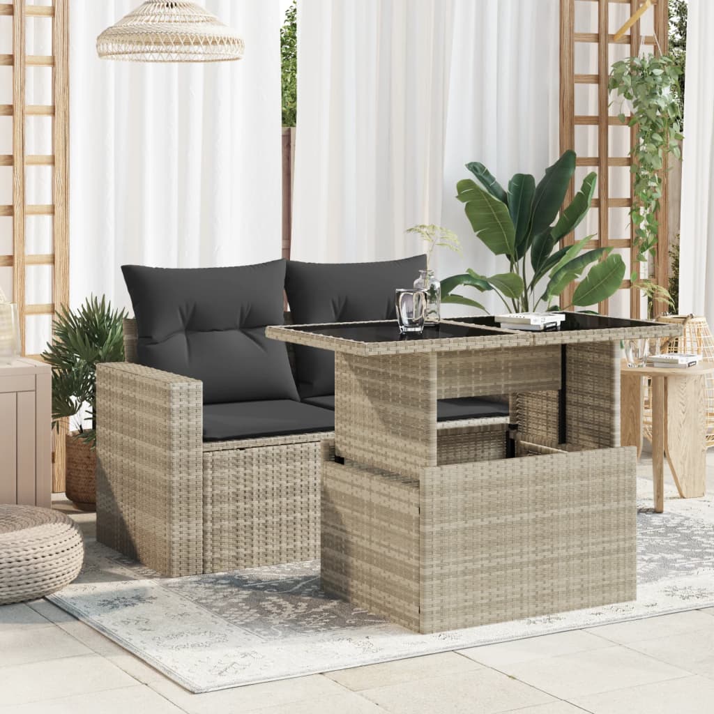 Tuintafel met glazen blad 100x55x73 cm poly rattan lichtgrijs is nu te koop bij PeponiXL, paradijselijk wonen!