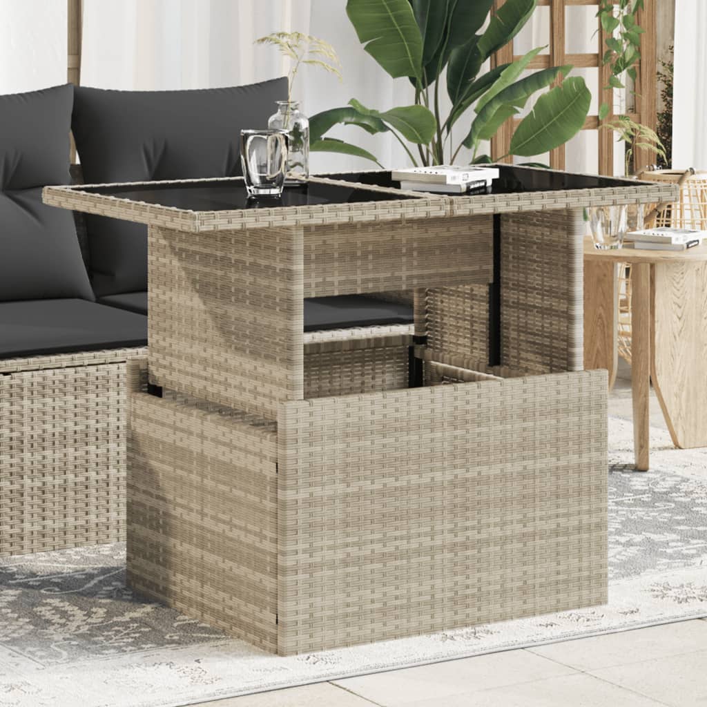 Tuintafel met glazen blad 100x55x73 cm poly rattan lichtgrijs is nu te koop bij PeponiXL, paradijselijk wonen!