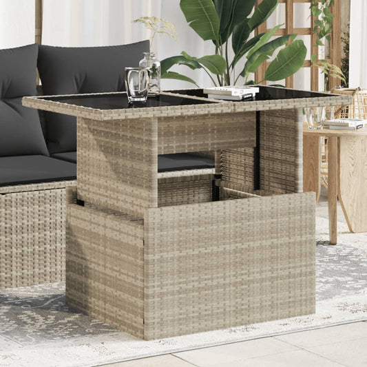 Tuintafel met glazen blad 100x55x73 cm poly rattan lichtgrijs is nu te koop bij PeponiXL, paradijselijk wonen!