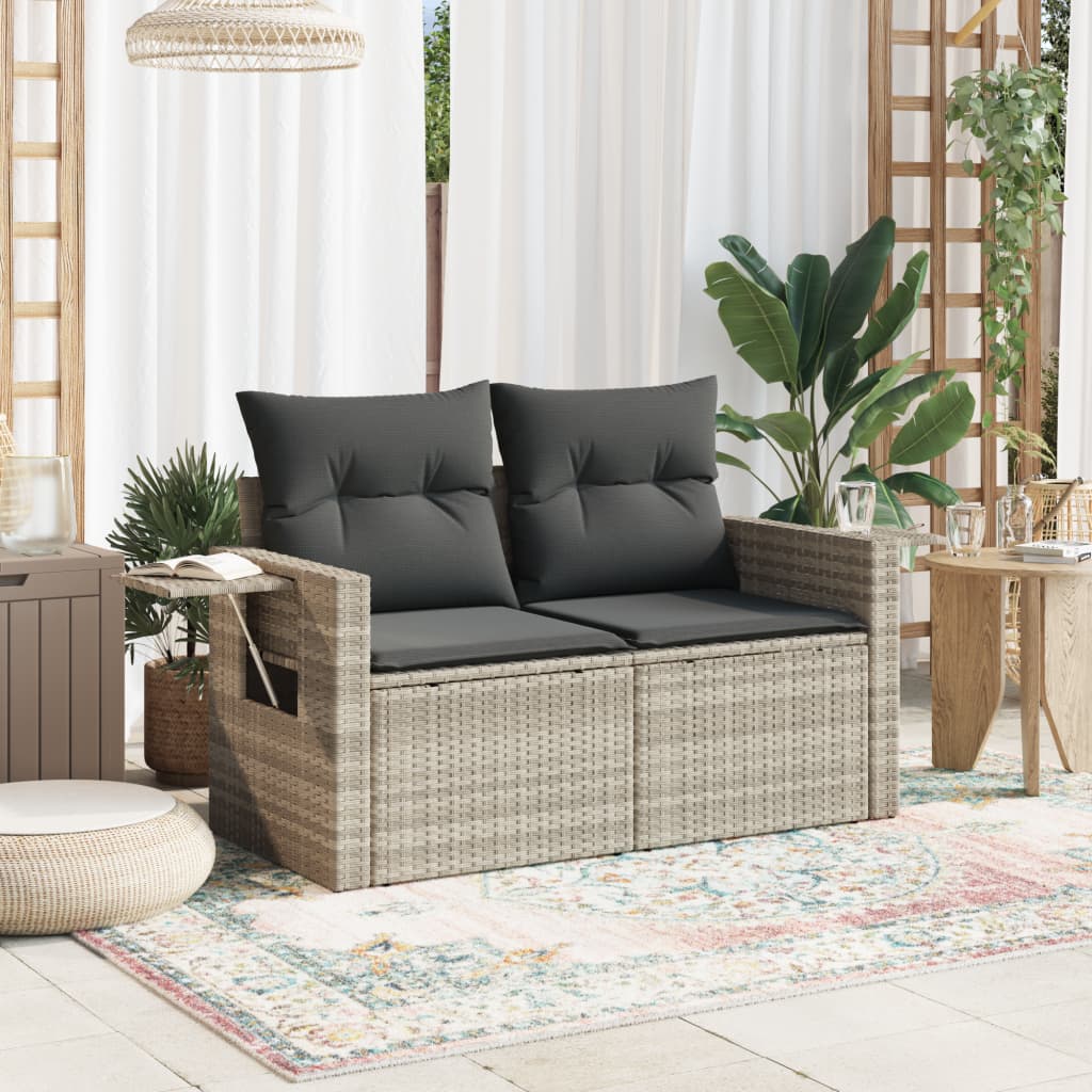 Tuinbank 2-zits met kussens poly rattan lichtgrijs is nu te koop bij PeponiXL, paradijselijk wonen!