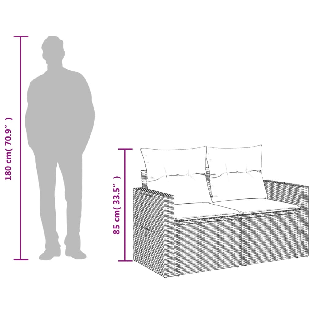 Tuinbank 2-zits met kussens poly rattan lichtgrijs is nu te koop bij PeponiXL, paradijselijk wonen!