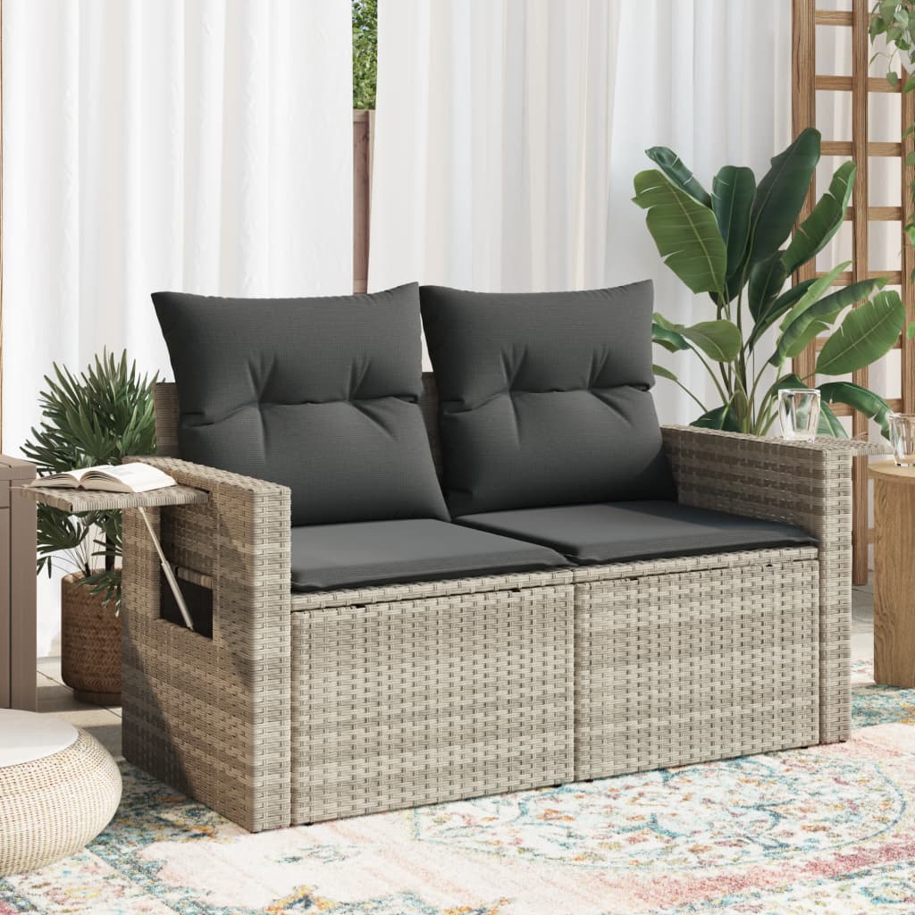 Tuinbank 2-zits met kussens poly rattan lichtgrijs is nu te koop bij PeponiXL, paradijselijk wonen!