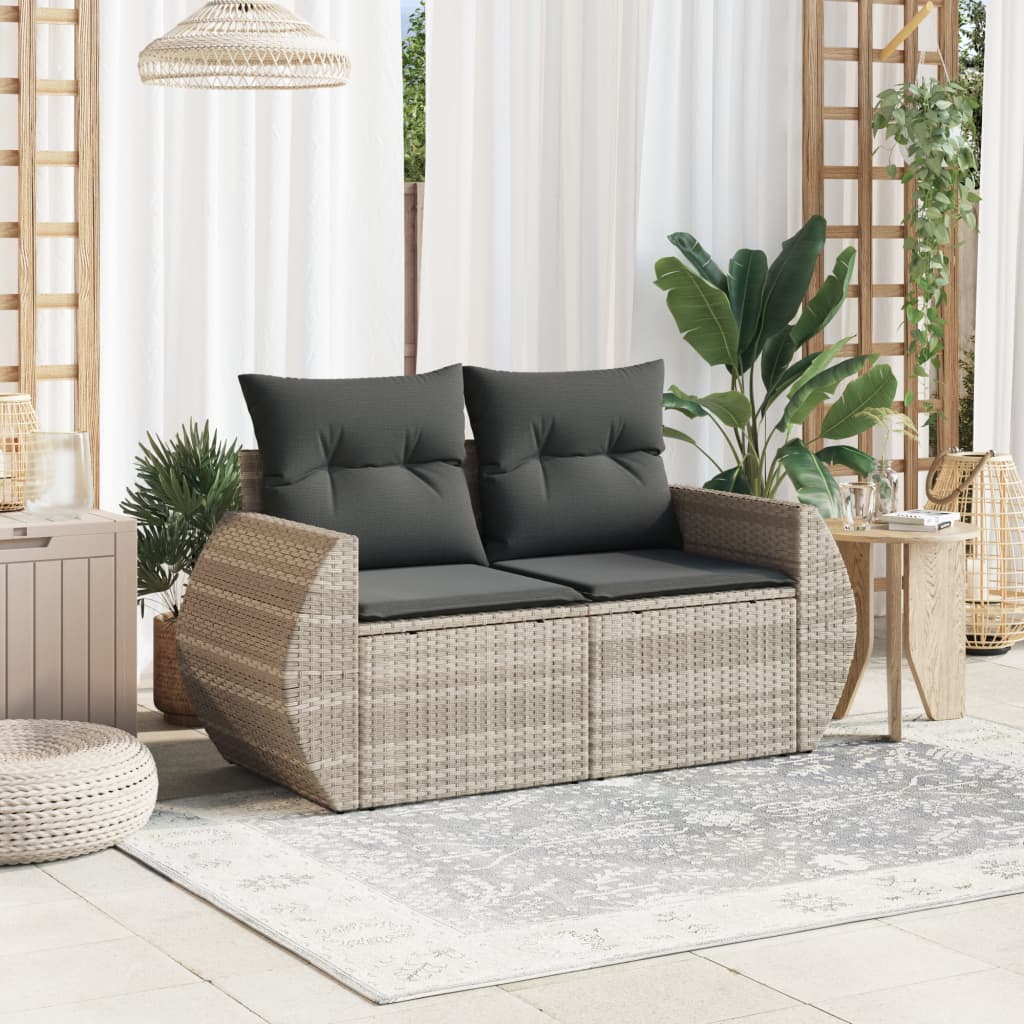 Tuinbank 2-zits met kussens poly rattan lichtgrijs is nu te koop bij PeponiXL, paradijselijk wonen!