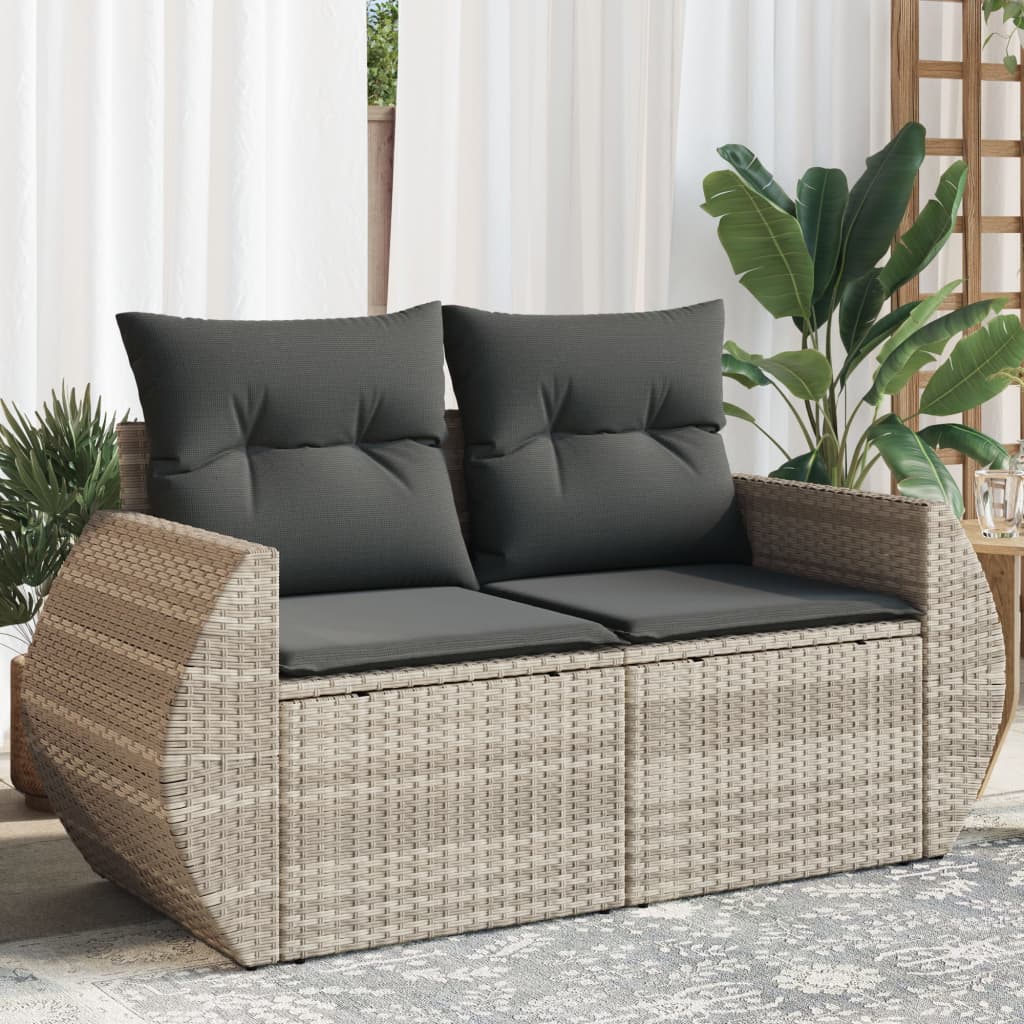 Tuinbank 2-zits met kussens poly rattan lichtgrijs is nu te koop bij PeponiXL, paradijselijk wonen!