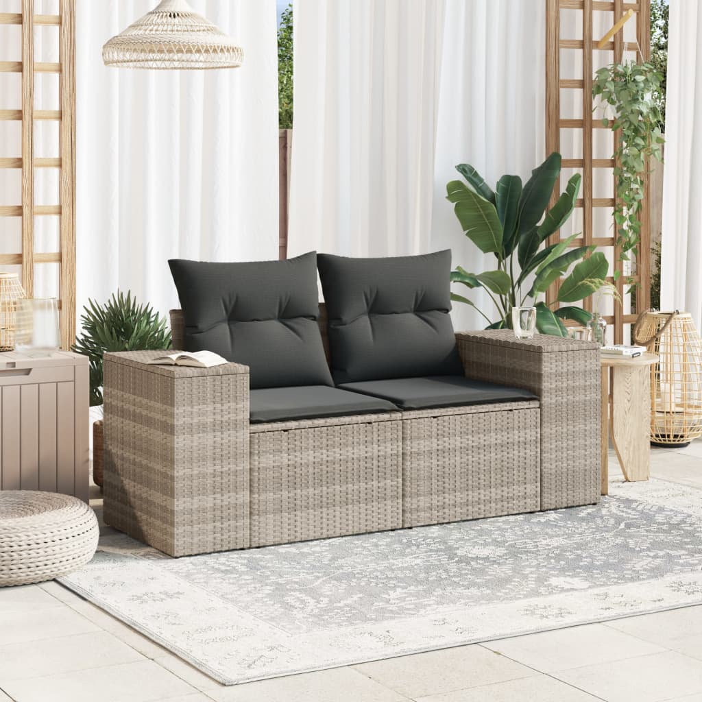 Tuinbank 2-zits met kussens poly rattan lichtgrijs is nu te koop bij PeponiXL, paradijselijk wonen!