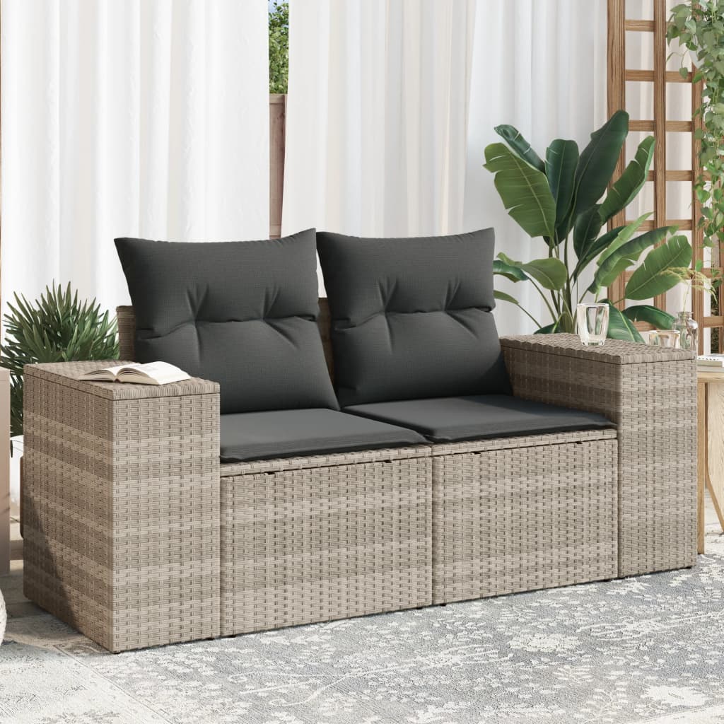 Tuinbank 2-zits met kussens poly rattan lichtgrijs is nu te koop bij PeponiXL, paradijselijk wonen!