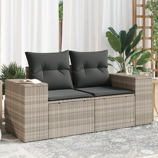 Tuinbank 2-zits met kussens poly rattan lichtgrijs is nu te koop bij PeponiXL, paradijselijk wonen!