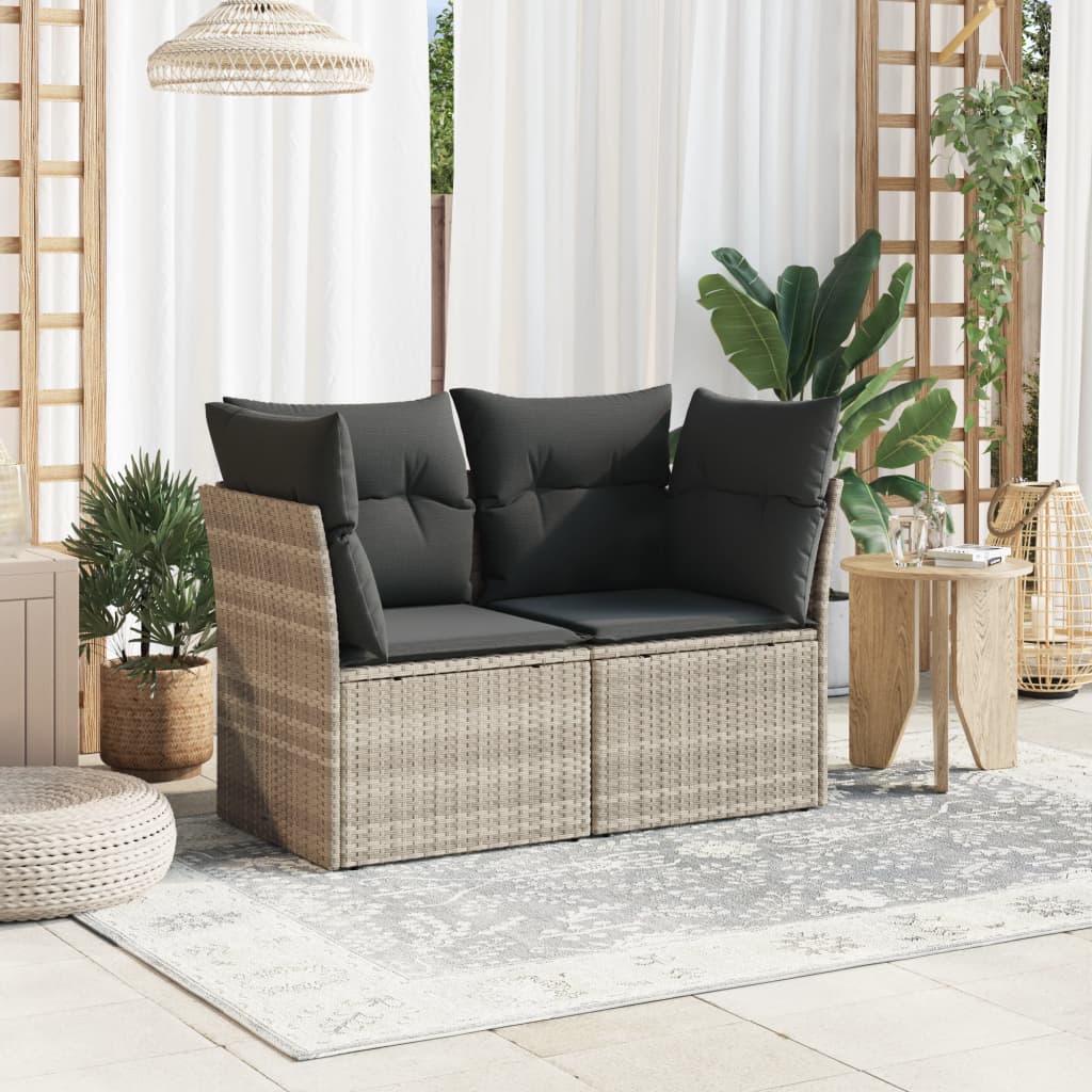 Tuinbank 2-zits met kussens poly rattan lichtgrijs is nu te koop bij PeponiXL, paradijselijk wonen!