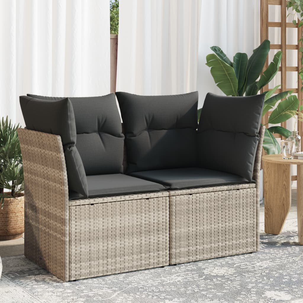 Tuinbank 2-zits met kussens poly rattan lichtgrijs is nu te koop bij PeponiXL, paradijselijk wonen!