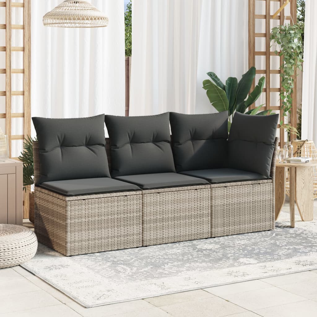 Tuinbank 3-zits met kussens poly rattan lichtgrijs is nu te koop bij PeponiXL, paradijselijk wonen!