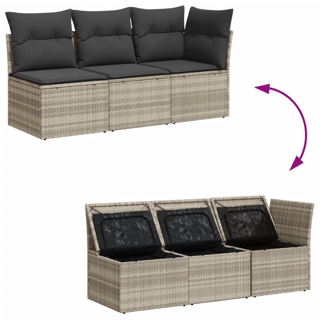 Tuinbank 3-zits met kussens poly rattan lichtgrijs is nu te koop bij PeponiXL, paradijselijk wonen!