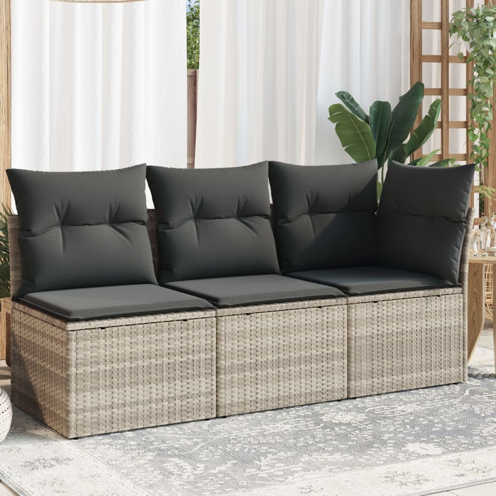 Tuinbank 3-zits met kussens poly rattan lichtgrijs is nu te koop bij PeponiXL, paradijselijk wonen!