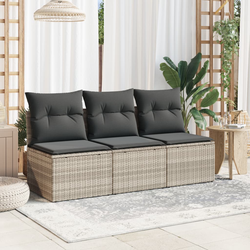 Tuinbank 3-zits met kussens poly rattan lichtgrijs is nu te koop bij PeponiXL, paradijselijk wonen!