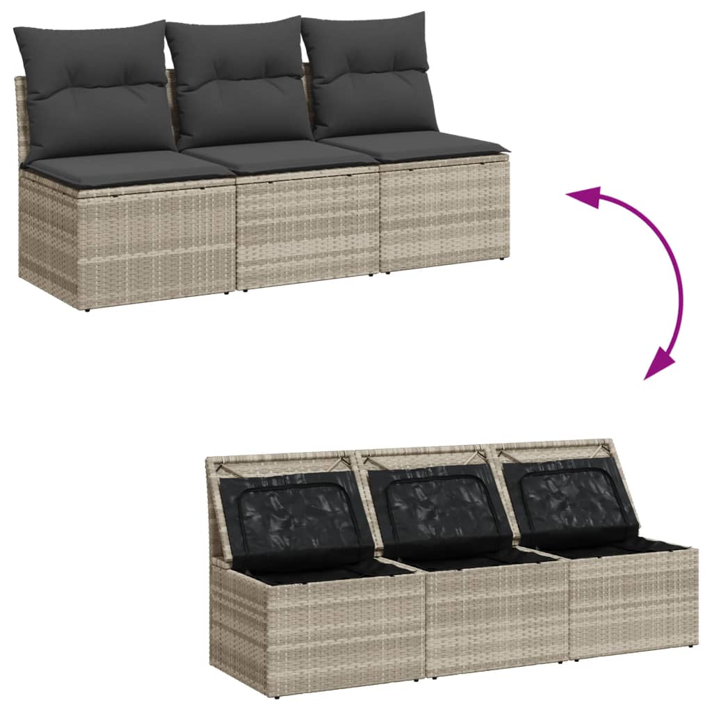 Tuinbank 3-zits met kussens poly rattan lichtgrijs is nu te koop bij PeponiXL, paradijselijk wonen!