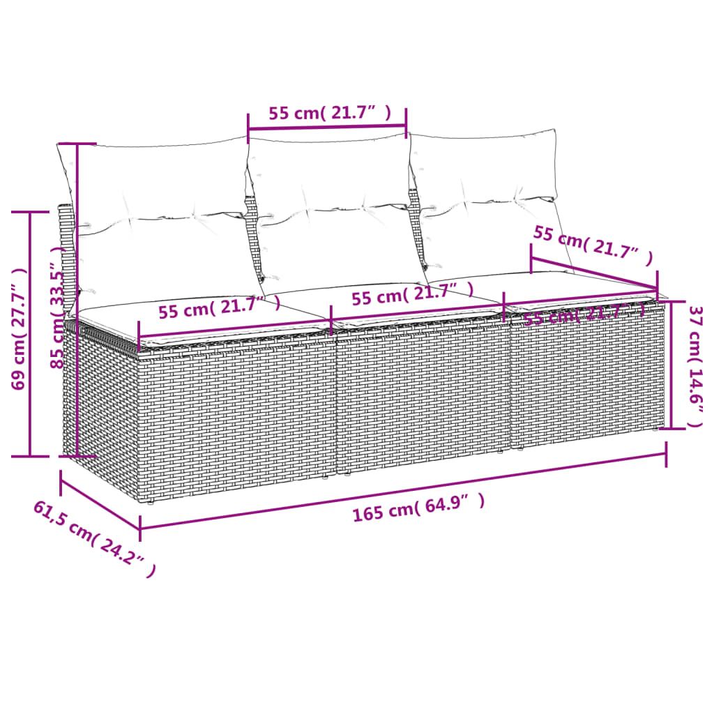 Tuinbank 3-zits met kussens poly rattan lichtgrijs is nu te koop bij PeponiXL, paradijselijk wonen!