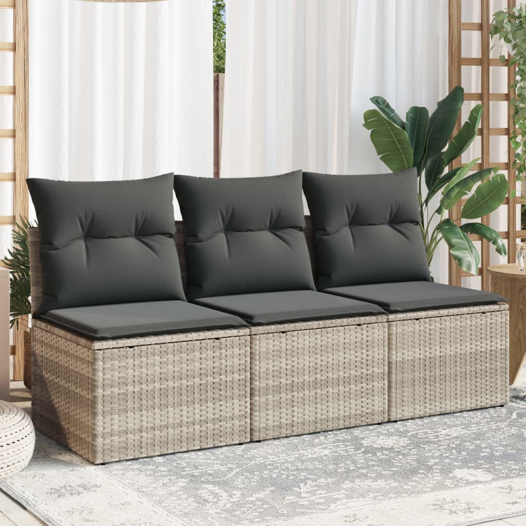 Tuinbank 3-zits met kussens poly rattan lichtgrijs is nu te koop bij PeponiXL, paradijselijk wonen!