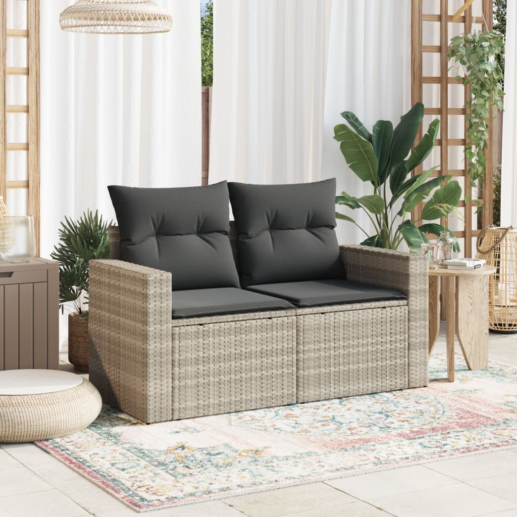 Tuinbank 2-zits met kussens poly rattan lichtgrijs is nu te koop bij PeponiXL, paradijselijk wonen!