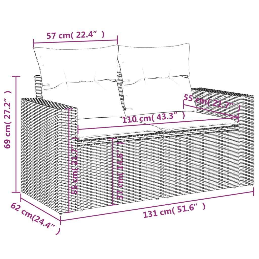 Tuinbank 2-zits met kussens poly rattan lichtgrijs is nu te koop bij PeponiXL, paradijselijk wonen!