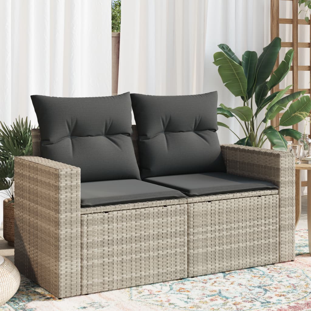 Tuinbank 2-zits met kussens poly rattan lichtgrijs is nu te koop bij PeponiXL, paradijselijk wonen!