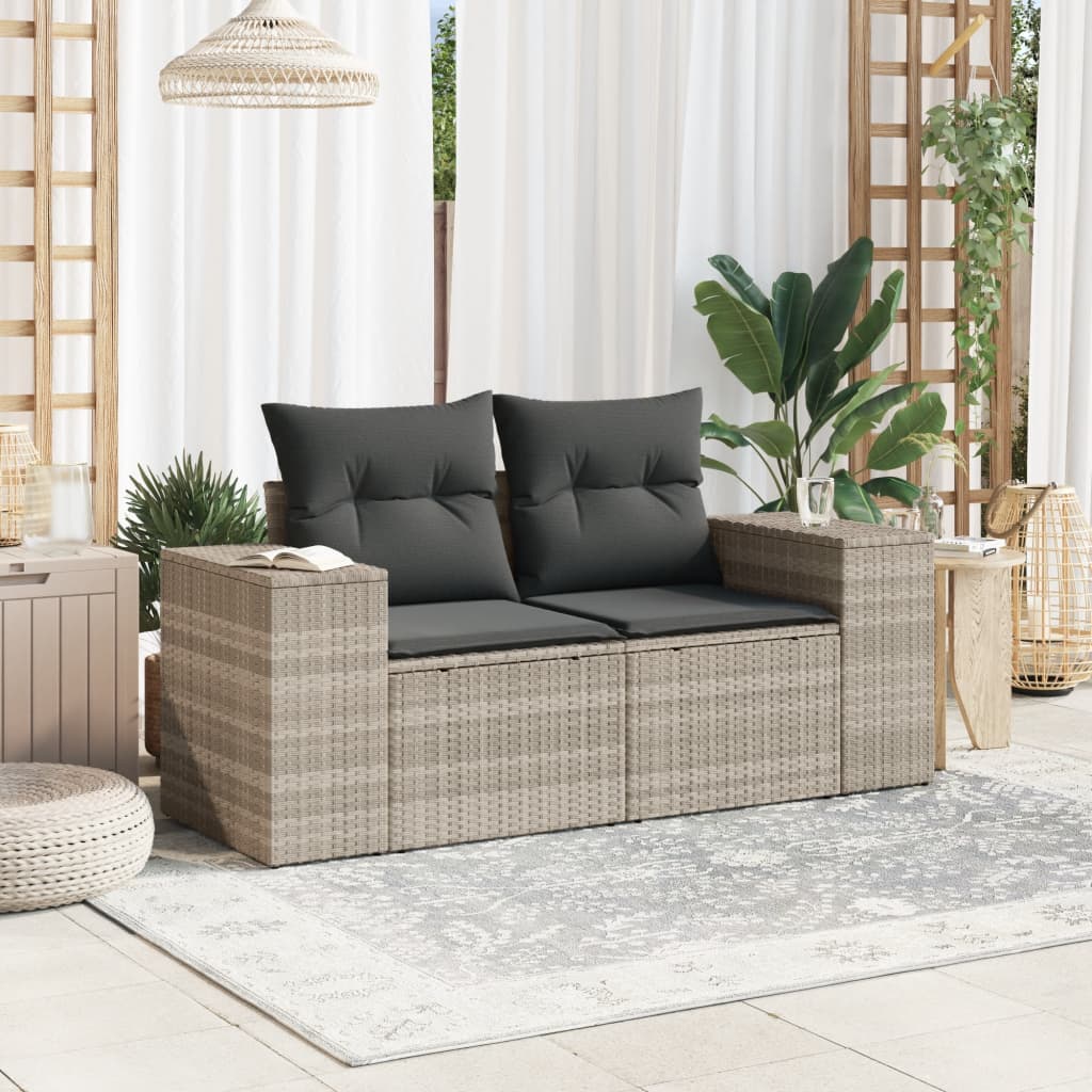 Tuinbank 2-zits met kussens poly rattan lichtgrijs is nu te koop bij PeponiXL, paradijselijk wonen!