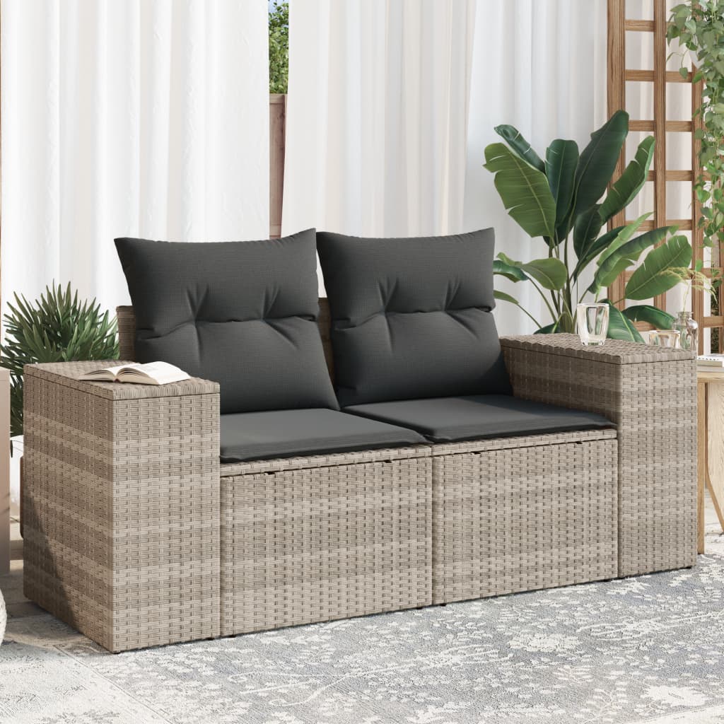 Tuinbank 2-zits met kussens poly rattan lichtgrijs is nu te koop bij PeponiXL, paradijselijk wonen!