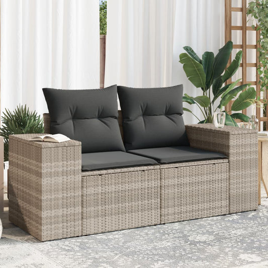 Tuinbank 2-zits met kussens poly rattan lichtgrijs is nu te koop bij PeponiXL, paradijselijk wonen!